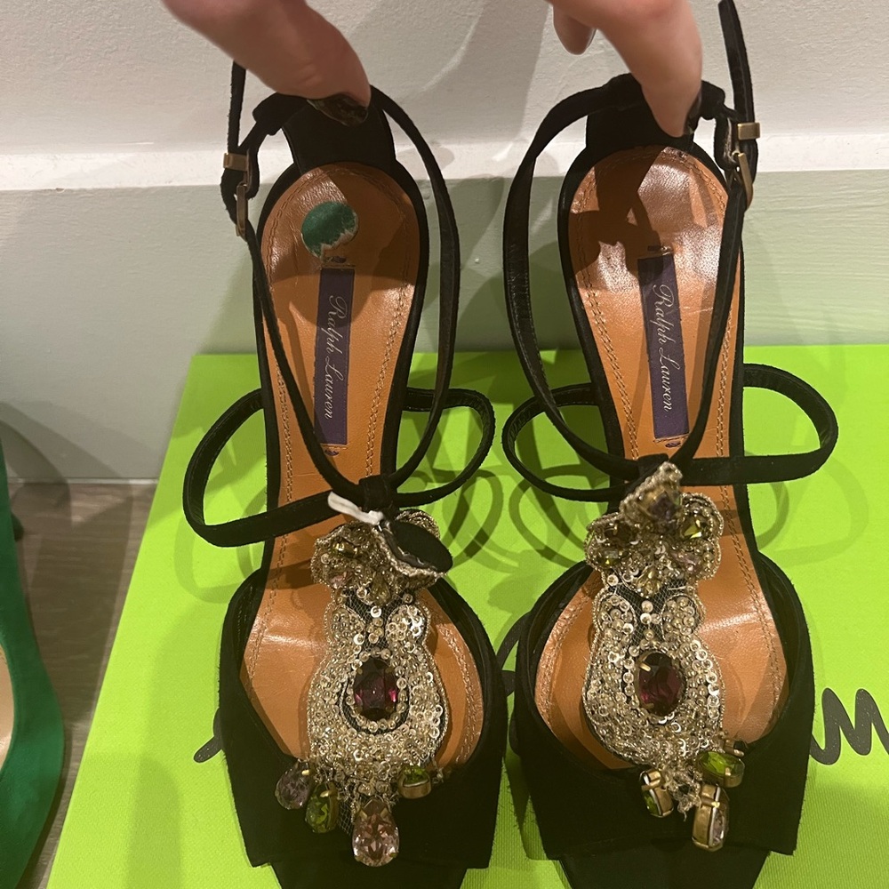 Ralph Lauren Collection jeweled suede heels 39